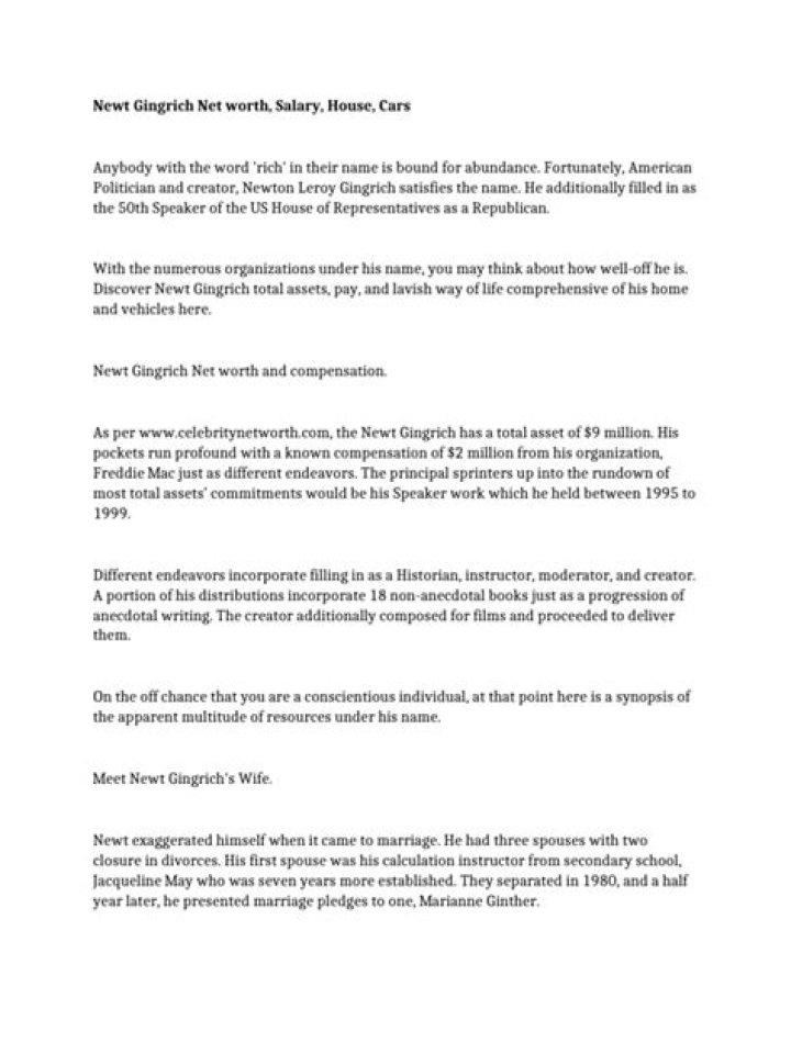 Newt Gingrich Net Worth | Celebrity Net Worth