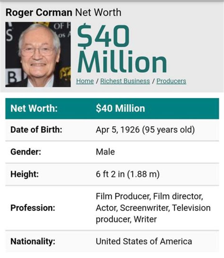 Roger Corman Net Worth | Celebrity Net Worth
